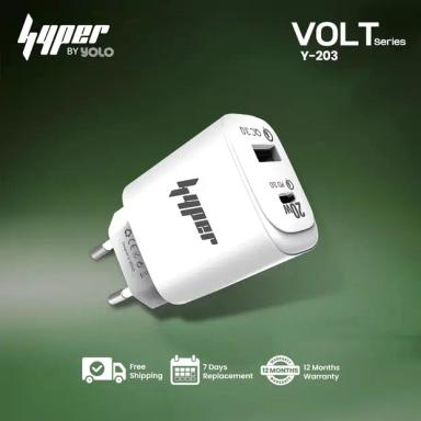 YOLO Y-203 Charger 20W PD & QC Fast Charging Dual Port - USB A + Type C Charging cable included White