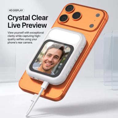 Magnetic Selfie Screen Display Monitor for Video Recording and Photos with LED Light Type C + Lightning Compatible with all devices