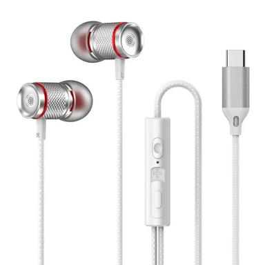 Type C Wired Earphones Headphones In-Ear Stereo Bass Sound with Microphone Universal Compatibility