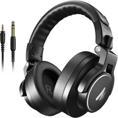 MAONO Studio Monitor Mixing DJ Headphones 50mm Driver Professional Over Ear Wired Headset with 3.5mm to 6.35mm Jack for Guitar AMP Piano Music Production Keyboard Recording Podcast MH700 - Black
