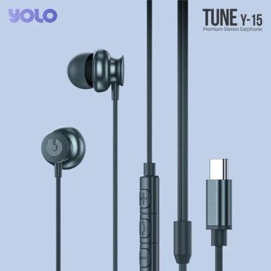 YOLO Y-15 Wired Stereo Earphones Type-C Pin Dark Green