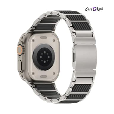 CarbonX Titanium Replacement Band For Apple Watch by Case Lord (44-49mm) Titanium & Black