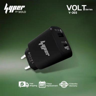 YOLO Y-203 Charger 20W PD & QC Fast Charging Dual Port - USB A + Type C Charging cable included BLack