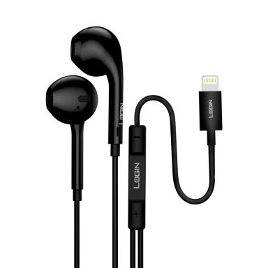 Login L-301 Handsfree IOS Plug & Play Heavy Bass Tpe Wire 1.2m Length Copper Ring Half Ear Black