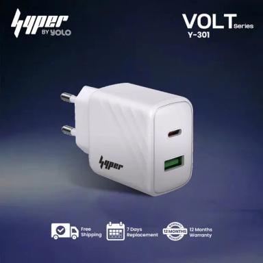 YOLO Y-301 30W PD & QC Fast Charging Dual Port - USB A + Type C Black
