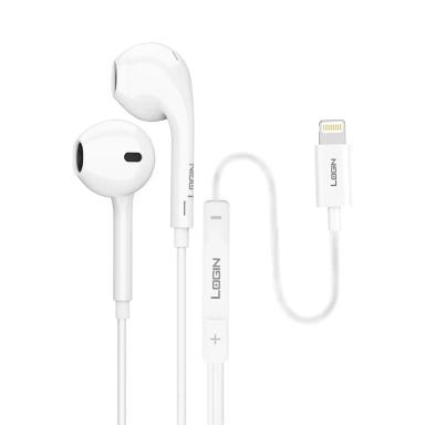 Login L-301 Handsfree IOS Plug & Play Heavy Bass Tpe Wire 1.2m Length Copper Ring Half Ear White