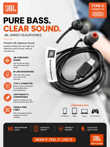 Handsfree JBL Black Gray Typ c