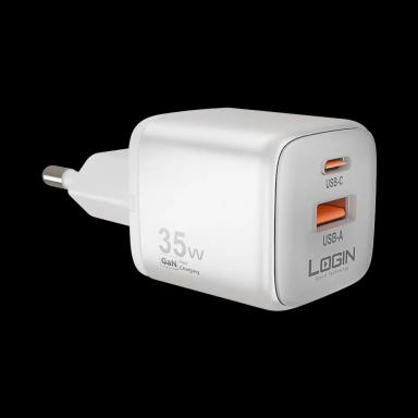 Login L-413 GANGO Fast Charger 35W Fast Charging USB-C PD + USB-A Dual Port GaN PD to IOS Charger