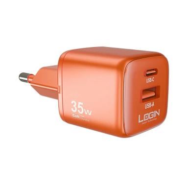 Login L-413 GANGO Fast Charger 35W Fast Charging USB-C PD + USB-A Dual Port GaN PD to IOS Charger