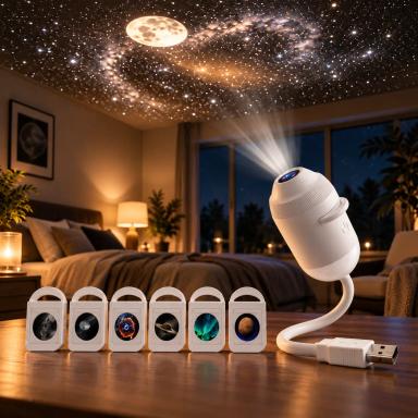 2-in-1 USB Galaxy Star Projector Night Light (Limited Stock) - 6 Lenses Included