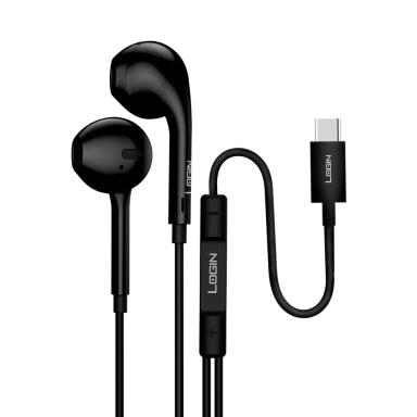 Login L-301 Handsfree Type-C Comfort Ear Tpe Wire 1.2m Length Copper Ring Half Ear