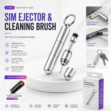 2-in-1 SIM Ejector & Phone Cleaning Tool - Premium Metal Keychain