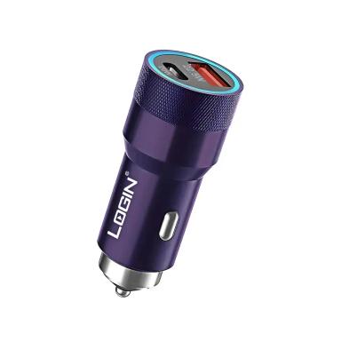 Login L-601 Car Charger - 45W Fast Charging Dual Port (PD + USB) LED Indicator Metal Body PD Cable Included