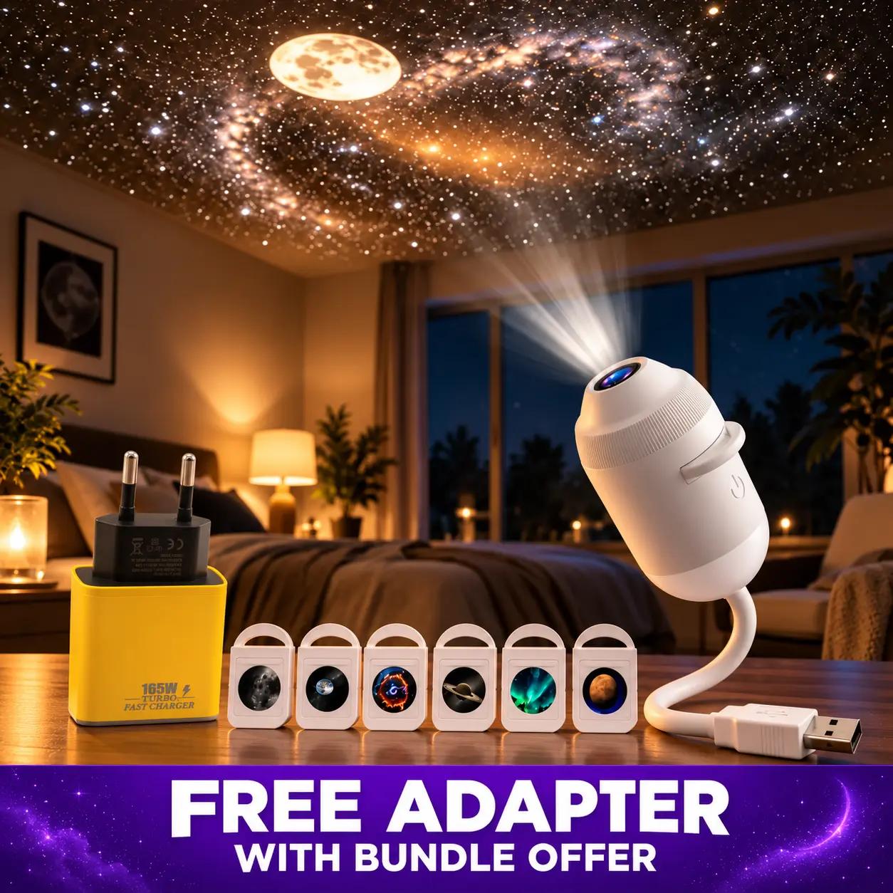 2-in-1 USB Galaxy Star Projector Night Light (Limited Stock) - 6 Lenses Included - Allow to Open Parcel